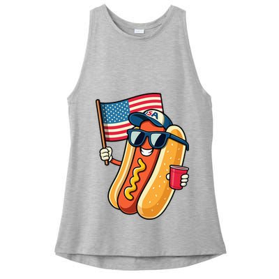 4th Of July Hotdog Funny Fourth Of July Patriotic Ladies PosiCharge Tri-Blend Wicking Tank