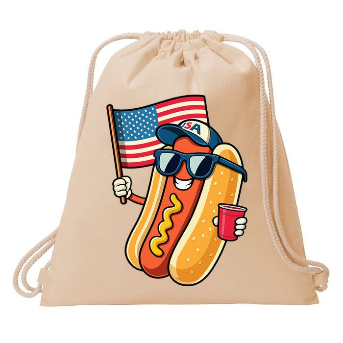 4th Of July Hotdog Funny Fourth Of July Patriotic Drawstring Bag