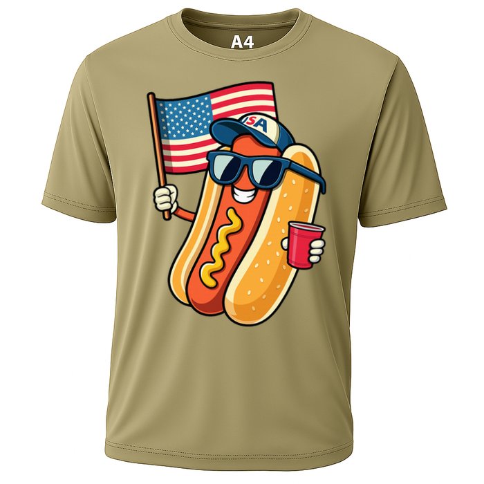 4th Of July Hotdog Funny Fourth Of July Patriotic Cooling Performance Crew T-Shirt
