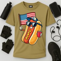 4th Of July Hotdog Funny Fourth Of July Patriotic Cooling Performance Crew T-Shirt