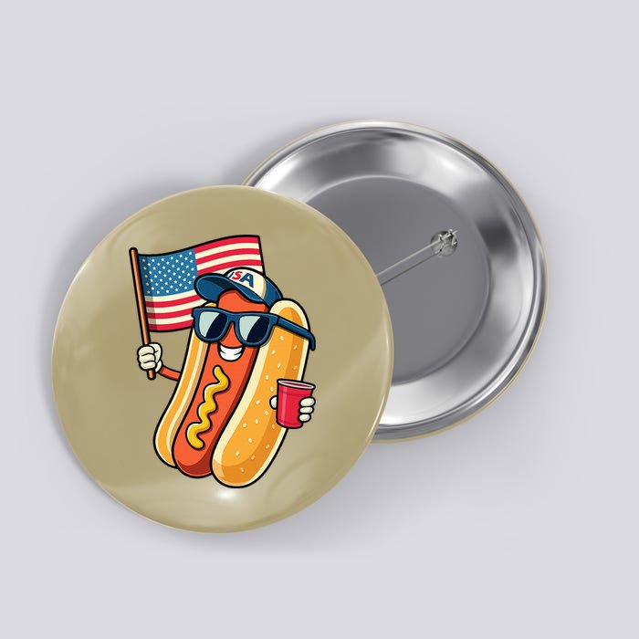 4th Of July Hotdog Funny Fourth Of July Patriotic Button