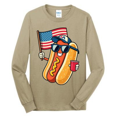 4th Of July Hotdog Funny Fourth Of July Patriotic Tall Long Sleeve T-Shirt
