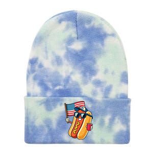 4th Of July Hotdog Funny Fourth Of July Patriotic Tie Dye 12in Knit Beanie