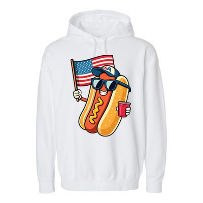 4th Of July Hotdog Funny Fourth Of July Patriotic Garment-Dyed Fleece Hoodie