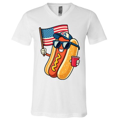 4th Of July Hotdog Funny Fourth Of July Patriotic V-Neck T-Shirt