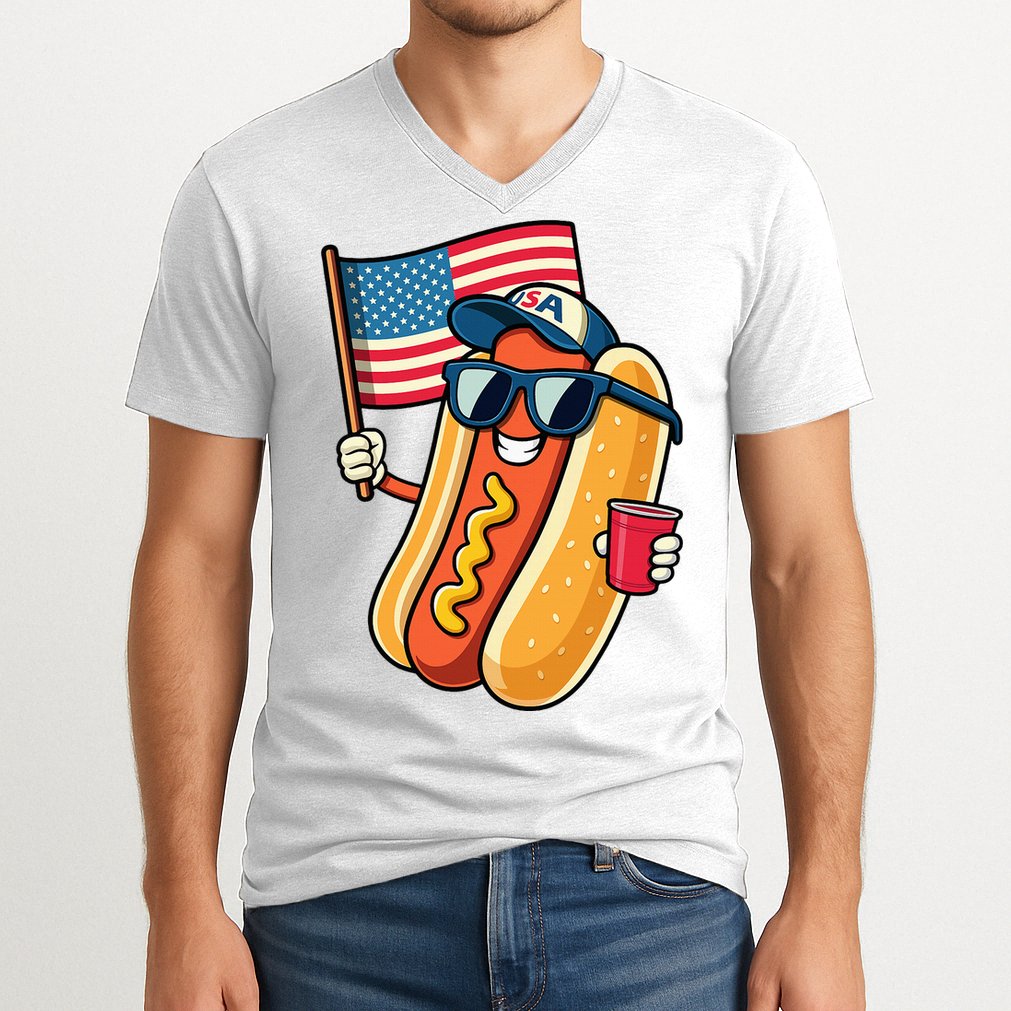 4th Of July Hotdog Funny Fourth Of July Patriotic V-Neck T-Shirt