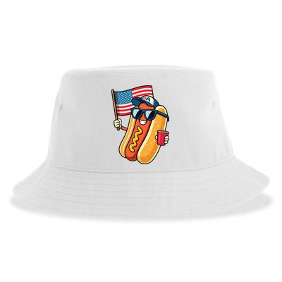 4th Of July Hotdog Funny Fourth Of July Patriotic Sustainable Bucket Hat