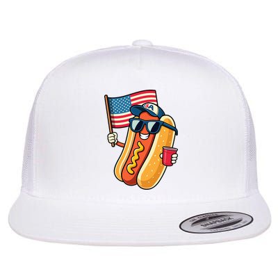 4th Of July Hotdog Funny Fourth Of July Patriotic Flat Bill Trucker Hat