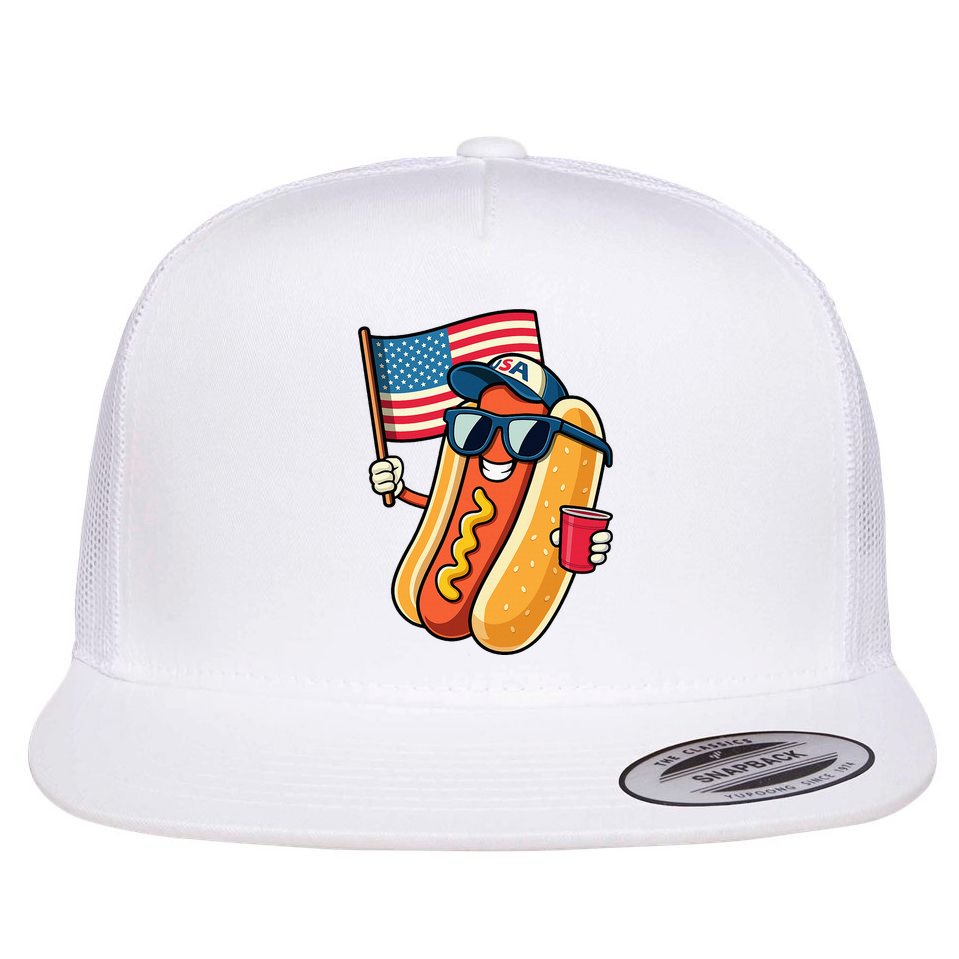4th Of July Hotdog Funny Fourth Of July Patriotic Flat Bill Trucker Hat