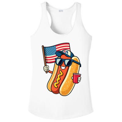 4th Of July Hotdog Funny Fourth Of July Patriotic Ladies PosiCharge Competitor Racerback Tank