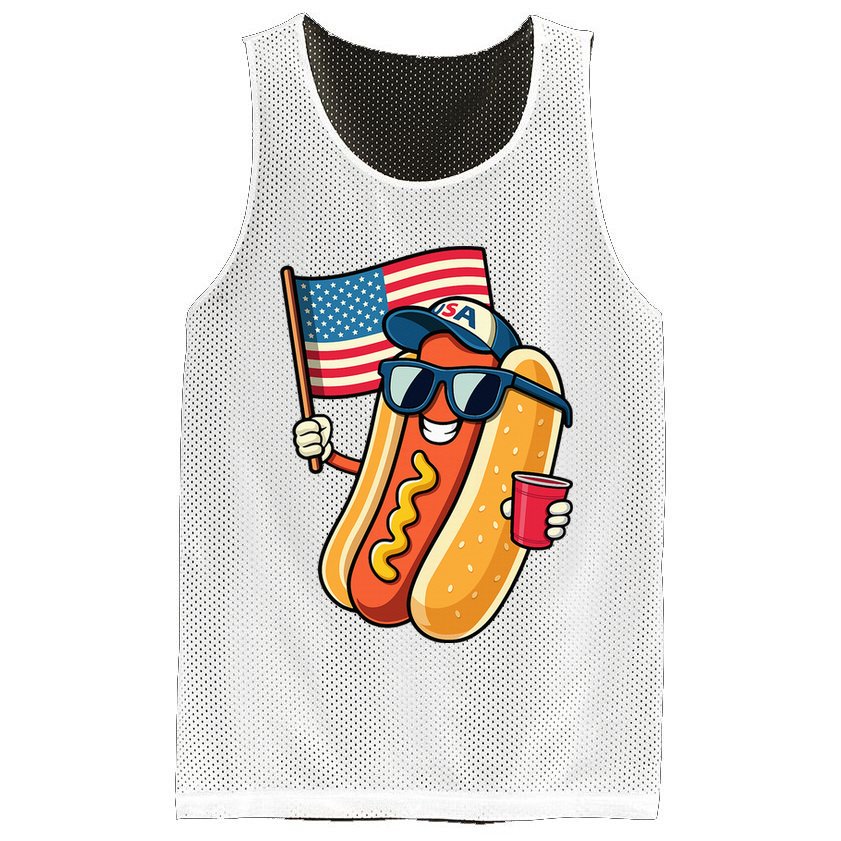 4th Of July Hotdog Funny Fourth Of July Patriotic Mesh Reversible Basketball Jersey Tank