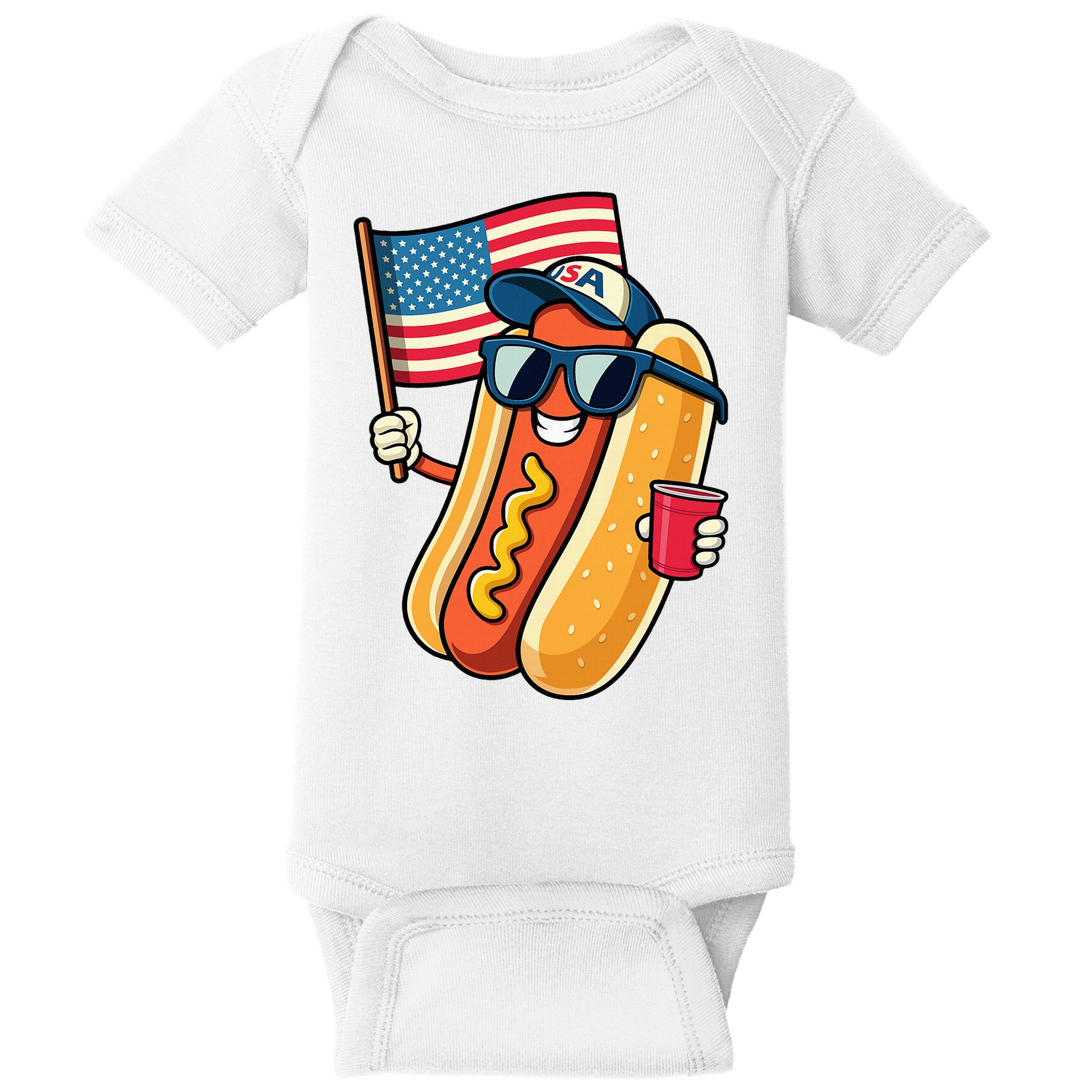 4th Of July Hotdog Funny Fourth Of July Patriotic Baby Bodysuit