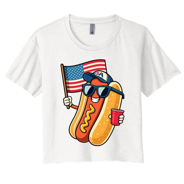 4th Of July Hotdog Funny Fourth Of July Patriotic Crop Top