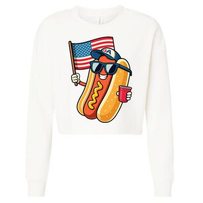 4th Of July Hotdog Funny Fourth Of July Patriotic Cropped Pullover Crew