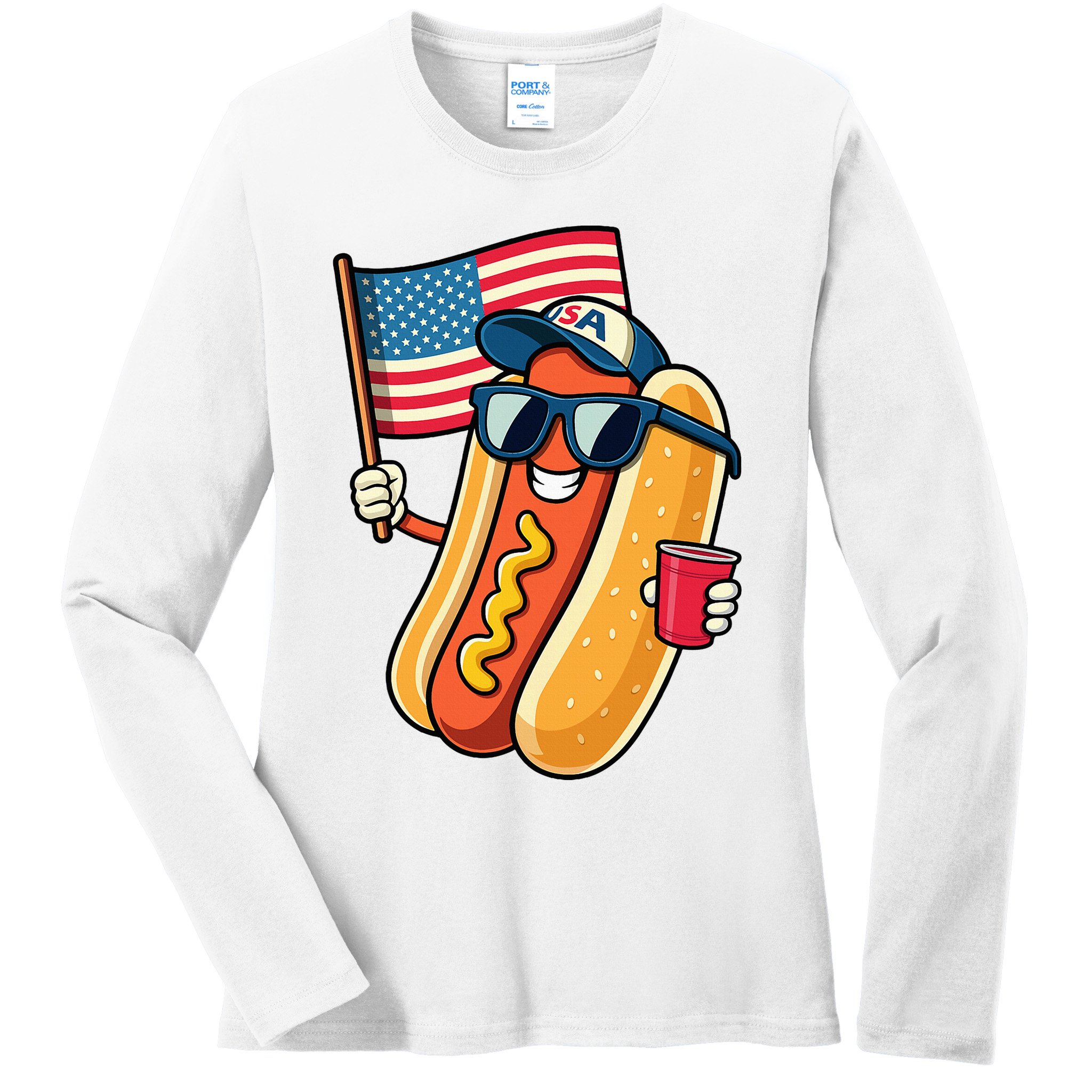 4th Of July Hotdog Funny Fourth Of July Patriotic Ladies Long Sleeve Shirt