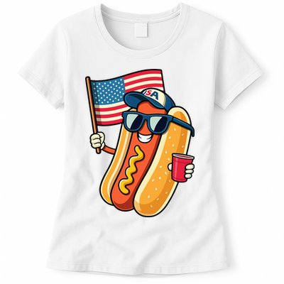 4th Of July Hotdog Funny Fourth Of July Patriotic Womens T-Shirt