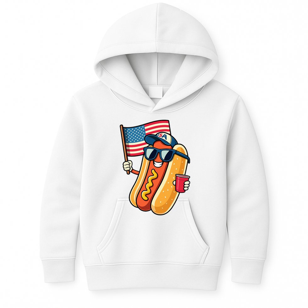 4th Of July Hotdog Funny Fourth Of July Patriotic Kids Hoodie