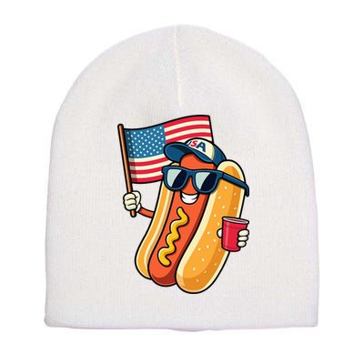 4th Of July Hotdog Funny Fourth Of July Patriotic Short Acrylic Beanie
