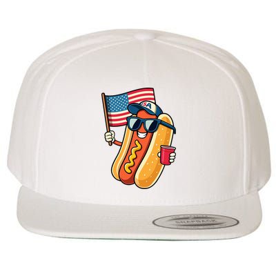 4th Of July Hotdog Funny Fourth Of July Patriotic Wool Snapback Cap