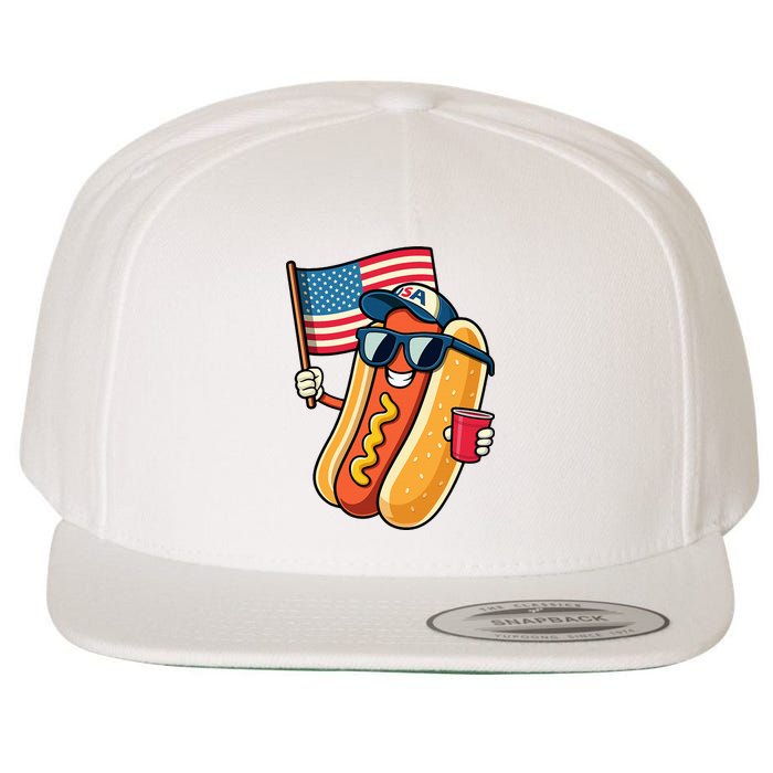 4th Of July Hotdog Funny Fourth Of July Patriotic Wool Snapback Cap