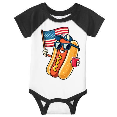 4th Of July Hotdog Funny Fourth Of July Patriotic Infant Baby Jersey Bodysuit
