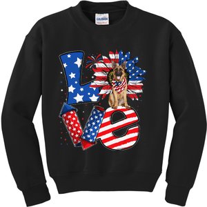 4th of July Decor Patriotic LOVE German Shepherd Dog USA Kids Sweatshirt