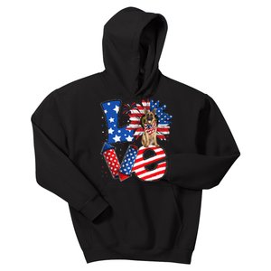 4th of July Decor Patriotic LOVE German Shepherd Dog USA Kids Hoodie