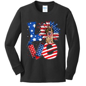 4th of July Decor Patriotic LOVE German Shepherd Dog USA Kids Long Sleeve Shirt