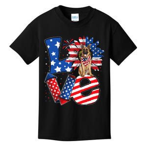 4th of July Decor Patriotic LOVE German Shepherd Dog USA Kids T-Shirt