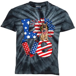 4th of July Decor Patriotic LOVE German Shepherd Dog USA Kids Tie-Dye T-Shirt