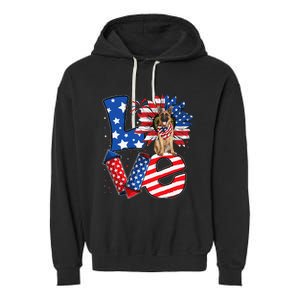 4th of July Decor Patriotic LOVE German Shepherd Dog USA Garment-Dyed Fleece Hoodie