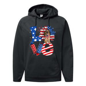 4th of July Decor Patriotic LOVE German Shepherd Dog USA Performance Fleece Hoodie