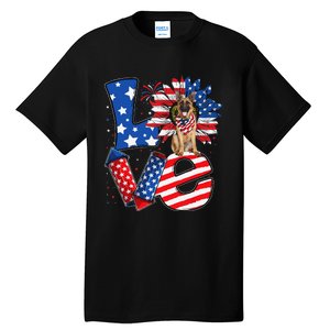 4th of July Decor Patriotic LOVE German Shepherd Dog USA Tall T-Shirt