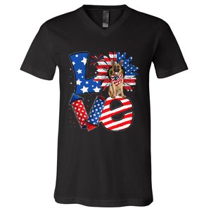 4th of July Decor Patriotic LOVE German Shepherd Dog USA V-Neck T-Shirt