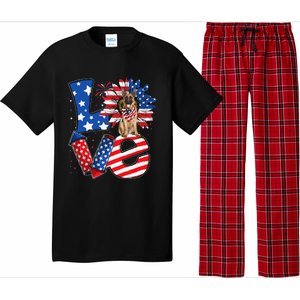 4th of July Decor Patriotic LOVE German Shepherd Dog USA Pajama Set