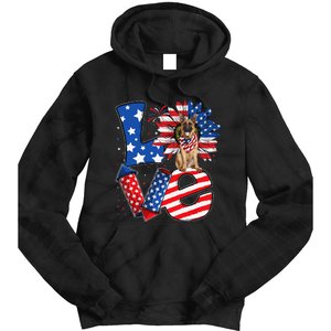 4th of July Decor Patriotic LOVE German Shepherd Dog USA Tie Dye Hoodie