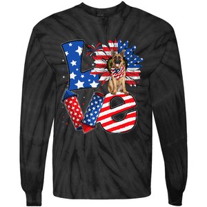 4th of July Decor Patriotic LOVE German Shepherd Dog USA Tie-Dye Long Sleeve Shirt