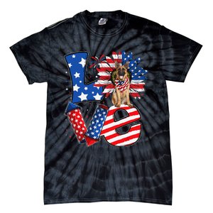 4th of July Decor Patriotic LOVE German Shepherd Dog USA Tie-Dye T-Shirt