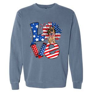 4th of July Decor Patriotic LOVE German Shepherd Dog USA Garment-Dyed Sweatshirt