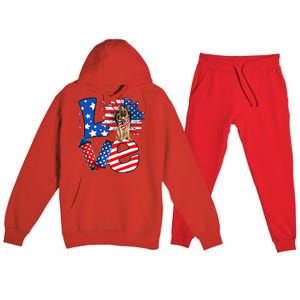 4th of July Decor Patriotic LOVE German Shepherd Dog USA Premium Hooded Sweatsuit Set