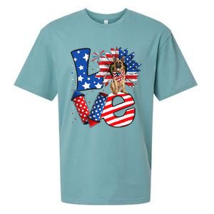 4th of July Decor Patriotic LOVE German Shepherd Dog USA Sueded Cloud Jersey T-Shirt