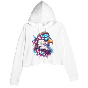 4th Of July Patriotic Funny Eagle July 4th Usa Murica Crop Fleece Hoodie