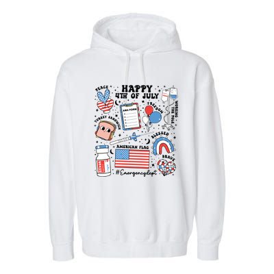 4th Of July Er Nurse Er Nurse Crew Garment-Dyed Fleece Hoodie