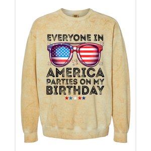 4th Of July 2024 Everyone In America Parties On My Birthday Colorblast Crewneck Sweatshirt