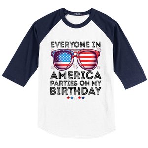 4th Of July 2024 Everyone In America Parties On My Birthday Baseball Sleeve Shirt