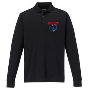 4th Of July Yankee American Flag Fourth Of July Performance Long Sleeve Polo