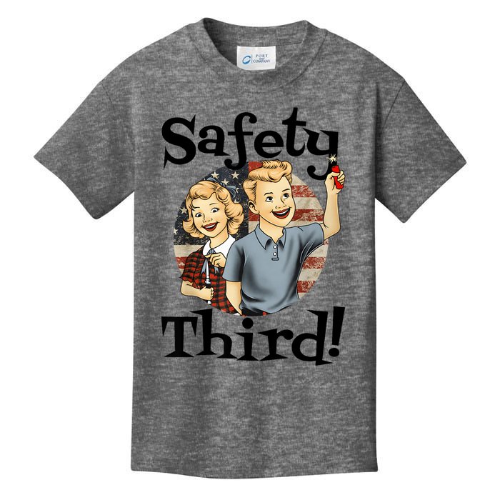 4th Of July Patriotic Fireworks Safety Third Vintage Flag Kids T-Shirt