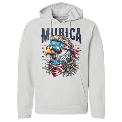 4th Of July Patriotic Funny Eagle July 4th Usa Murica Performance Fleece Hoodie