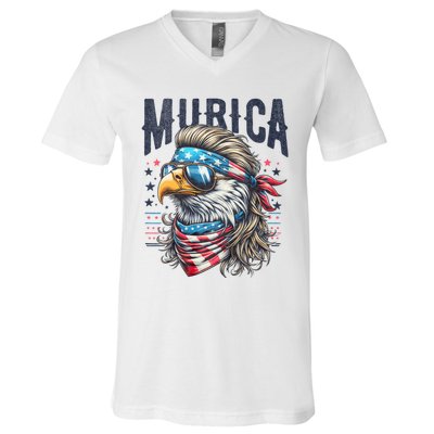 4th Of July Patriotic Funny Eagle July 4th Usa Murica V-Neck T-Shirt