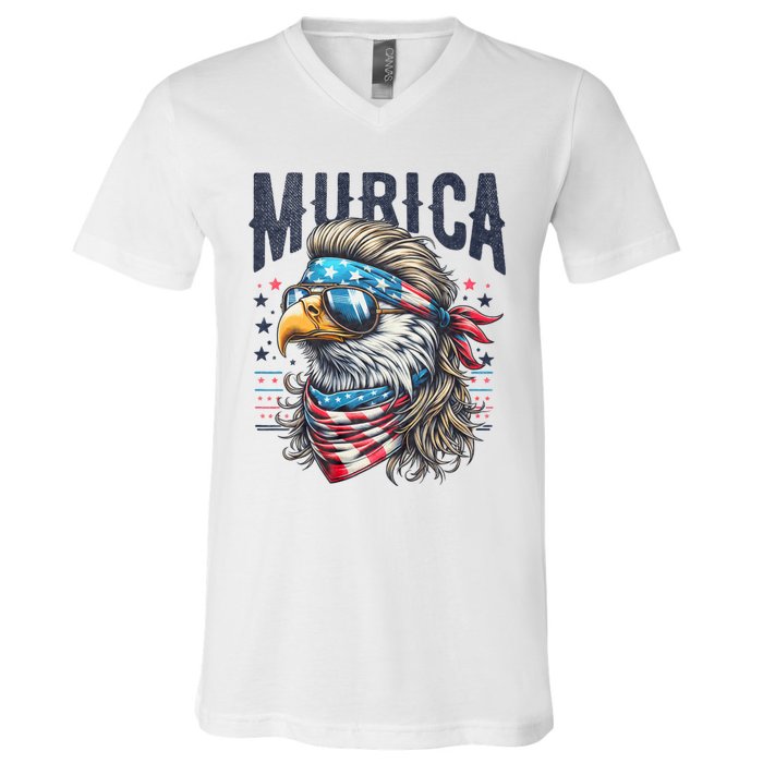 4th Of July Patriotic Funny Eagle July 4th Usa Murica V-Neck T-Shirt